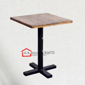 Square Dining Table with Solid Wood Top and Metal Pedestal Base | HR Handicrafts