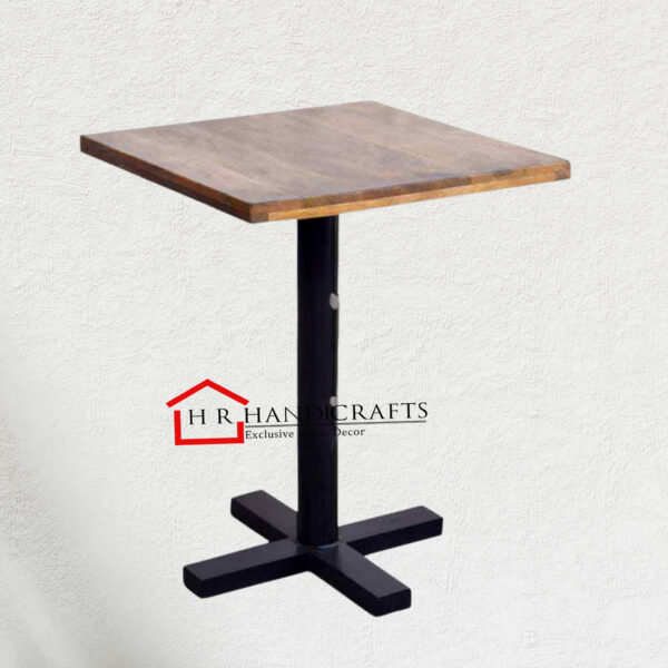 Square Dining Table with Solid Wood Top and Metal Pedestal Base | HR Handicrafts