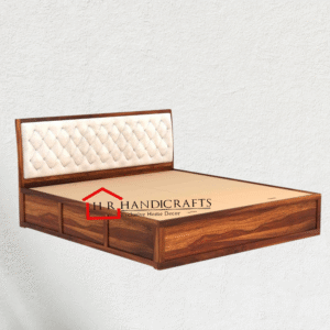 Solid Sheesham Wood King Size Bed with Storage and Upholstered Headboard | Teak Finish | HR Handicrafts